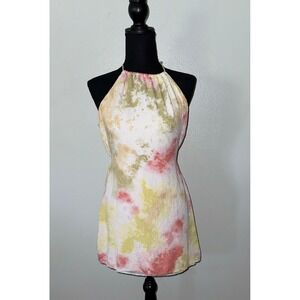 Blue Blush Tie Dye Halter Open Back Mini Dress Sleeveless